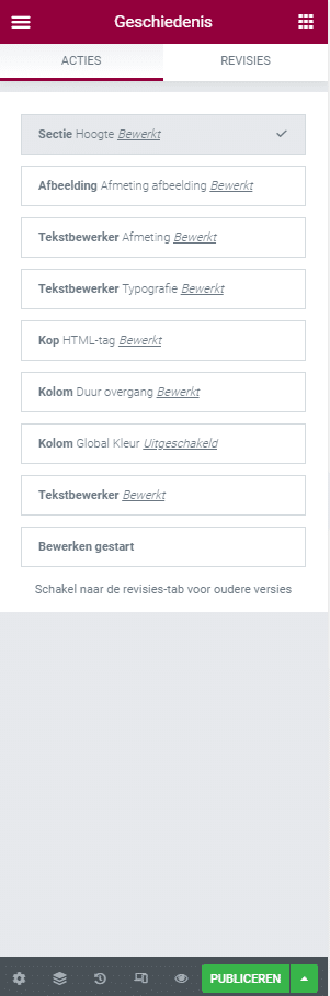 Wijzigingen in Elementor bekijken en/of terugzetten!