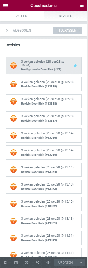 Wijzigingen in Elementor bekijken en/of terugzetten!