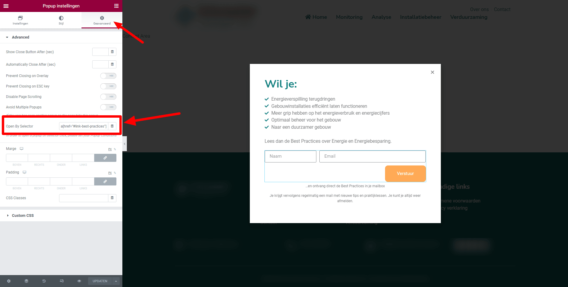 Elementor Popup openen via een tekst link